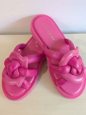 Coach Pink Knotted Slide Sandals Size 5